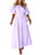 Spring Dresses for Women 2024 Off Shoulder Short Puff Sleeve Maxi Dress Flowy A Line Smocked Ruffle Midi Dresses(Purple,X-Large)