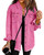 Women's Light Jackets for Women Oversized Boyfriend Magenta Pink Front Button Up Frayed Raw Hem Long Sleeve Pockets Denim Jean Jacket Shacket X-Large Size 16 Size 18