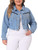 Plus Size Denim Jacket for Women Frayed Hem Tassel Button Jeans Cropped Denim Jackets 4X Blue