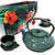 7PC Japanese Tea Set. "KIYOSHI Green" Cast Iron Tea Pot with 2 Tea Cups, 2 Saucers, Loose Leaf Tea Infuser and Teapot Trivet. Ceremonial Matcha Accessories