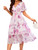 Womens Casual Floral V Neck Ruffle Tiered Layered Chiffon Flowy Swing Long Midi Dress Short Sleeve Smocked Waist Dresses Floral Pink L