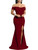 Women's Off Shoulder High Split Long Formal Party Dress Evening Gown WineRed