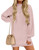 Women's 2024 Fall Turtleneck Sweaters Dress Oversized Long Lantern Sleeve Casual Knit Pullover Short Dresses,Pink,Large