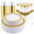 350 Piece Dinnerware Set for Wedding & Party,50 Guest Lace Design Plastic Plates,50 Plastic Silverware,50 Cups,50 Linen Like Napkins,50 Guest Disposable Dinnerware Set (Gold)