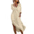 Women's Cotton Linen Maxi Dress Long Sleeve V Neck Button Up Casual Dress Loose Long Beach Split Dresses with Pockets Khaki Women's Cotton Linen Maxi Dress Long Sleeve V Neck Button Up Casual Dress Loose Long Beach Split Dresses with Pockets Khaki