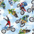 light blue motorbike motocross Timeless Treasures fabric USA (per 0.5 yard multiple)