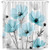 Teal Flower Shower Curtain Rustic Floral Gray Leaves Farmhouse Daisy Elegant Modern Bathroom Decor Set with Hooks 70X70 Inch