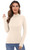 Women's Basic Long Sleeve Thermal Top Lightweight Mock Neck Shirts Slim Fit Layer Soft Top Beige Large