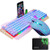 LexonElec@ Technology Keyboard Mouse Combo Gamer Wired Rainbow LED Backlit Metal Pro Gaming Keyboard + 2400DPI 6 Buttons Mouse + Mouse Pad for Laptop PC (White & Rainbow Backlit Pattern Mouse)