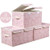 Prandom Large Stackable Storage Bins with Lids [3-Pack] Fabric Decorative Storage Box Cubes Organizer Containers Baskets with Cover Handles Divider for Bedroom Closet Living Room (Pink)