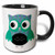 3dRose 61035_4 Cute Blue and Green Polka Dots Owl Ceramic Mug 11 oz Black/White