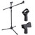 AW Adjustable Height Microphone Stand Dual Mic Clip 90-Degree Rotating Folding Type Boom Arm Tripod