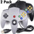 2 Pack USB Classic N64 Controller, iNNEXT N64 Wired PC Gamepad Joystick, 64 Bit GameStick Joypad for Windows PC MAC Linux Raspberry Pi 3 Genesis Higan Project 64 Retropie OpenEmu Emulator (Black&Gray)