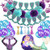 Mermaid party supplies kit  Party favors Girls and boy Birthday Party Decoration Happy Birthday Banners Pom poms Flowers Mermaid Balloons