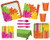 Flower and Stripes Bright Color Summer Party Supply Bundle for 8 Guests - Includes Plates, Napkins, Tablecover, Cutlery and Cups