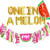 One in a Melon Highchair Banner and Balloons Watermelon 1st Birthday Banner Party Supplies Decorations Fruit Themed First Summer Photo Decor