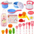 Biulotter 28 Pcs Kitchen Cooking Set Girls Boys Fruit Vegetable Tea Playset Toy for Kids Early Age Development Educational Pretend Play Food Assortment Set