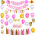 Baby Girl First Birthday Decorations - 1st Birthday Girl Decorations Pink and Gold Party Supplies - Happy First Birthday Banner, Number 1, Heart and Confetti Balloons, Paper lanterns, Paper Honeycomb flower,Premium ONE Cake Topper