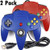 2 Pack USB Classic N64 Controller, iNNEXT N64 Wired PC Gamepad Joystick, 64 Bit GameStick Joypad for Windows PC MAC Linux Raspberry Pi 3 Genesis Higan Project 64 Retropie OpenEmu Emulator (Blue&Red)
