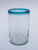 Mexican Blown Glass Drinking Glasses Aqua Blue Rim (Set of 6)