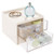 mDesign Plastic Makeup Organizer Storage Station Cube with 2 Drawers for Bathroom Vanity, Cabinet, Countertops - Holds Lip Gloss, Eye Shadow Palettes, Brushes, Blush, Mascara - Cream/Beige/Clear