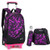 Meetbelify 3Pcs Rolling Backpack Boys Girls Trolley School Bags with Lunch Bag&Pencil Case,2 Wheels,Purple