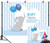DePhoto 7X5FT(210X150CM) Blue Stripe Balloon Elephant Baby Shower Party Seamless Vinyl Photography Backdrop Photo Background Studio PGT352A