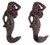 Primitive Cast Iron Mermaid Wall Hooks, 5 3/4 Inches, Set of 2