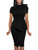 LAGSHIAN Women Fashion Peplum Bodycon Short Sleeve Bow Club Ruffle Pencil Office Party Dress Black