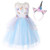 PRINNE Girls Unicorn Tutu Costume Pageant Party Princess Flower Fancy Ruffles Dress (Blue, 2 Years)