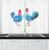 Lunarable Chicken Kitchen Curtains, Blue Rooster and Hen Domestic Farm Animals in Abstract Colors, Window Drapes 2 Panel Set for Kitchen Cafe Decor, 55" X 39", Scarlet Pale Pink Blue