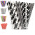 PGK 200-Box Paper Straws Biodegradable, Black and White Paper Straws in Striped, Chevron, Polka Dot - Bulk Black Paper Straws, Black and White Party Supplies and Decorations