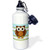3dRose wb_28537_1"Cute Brown Owl Blue Green Stripe" Sports Water Bottle, 21 oz, White