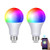 RGB Smart Bulb WiFi Led Bulb E26 A19 9W 810LM Multicolored RGB CCT Smart Light Bulb Compatible with Alexa and Google Home No Hub Required 2700K-6000K, 2 Pack