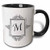 3dRose 3dRose Initial letter M personal monogrammed fancy black and white typography elegant stylish personalized - Two Tone Black Mug, 11oz (mug_154336_4), Black/White