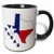 3dRose mug_58725_4"Texas state flag in the outline map and letters of Texas." Two Tone Black Mug, 11 oz, Multicolor
