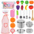 Exqline Kids Kitchen Pretend Play Toys - 25 Pcs Included Stainless Steel Stove and Cookware Pots and Pans Set, Cooking Utensils Accessories, Cutting Vegetables & Fruit, Apron & Chef Hat for Girls Boys