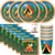 Camp Out Campfire Party Plates Napkins and Cups Serves 16 with Birthday Candles -Camp Out Campfire Party Supplies Pack (Bundle for 16)