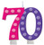 Creative Converting Bright and Bold 70th Birthday Molded Numeral Cake Candle (2-Pack)