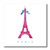 3dRose ht_112907_1 Hot Pink Eiffel Tower from Paris with Girly Blue Ribbon Bow-Iron on Heat Transfer for White Material, 8 by 8-Inch