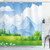 Ambesonne Nature Shower Curtain, Summer Meadow with Daisy Flower Field with Mountain Happy Eco Landscape, Cloth Fabric Bathroom Decor Set with Hooks, 70" Long, Lime Green
