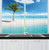 Ambesonne Ocean Kitchen Curtains, Idyllic Scenery Seashore Picture Sun Rays View with Palm Tree Tropical Beach, Window Drapes 2 Panel Set for Kitchen Cafe Decor, 55" X 39", Green White