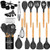 Umite Chef Kitchen Cooking Utensils Set, 24 pcs Non-stick Silicone Cooking Kitchen Utensils Spatula Set with Holder, Wooden Handle Heat Resistant Silicone Kitchen Gadgets Utensil Set (Black Gray)