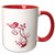 3dRose Cute Polka Dot Bird On A Pink Vine Illustration Ceramic Mug, 11 oz, Red/White