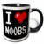 3dRose Geeky Old School Pixels 8-Bit I Heart I Love N00bs Noobs Two Tone Mug, 11 oz, Black/White