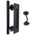 12" Heavy Duty Sliding Barn Door Handle Pull and Flush Hardware Set Rustic Black with Cabin Door Lock Hook