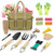 Garden Tools Set - 47 Piece Carbon Steel Heavy Duty Gardening Kit with Wooden Handle, Include Gardening Bag, Hand Rake Fork Trowel Gardening Accessories - Gardening Gifts Tools for Women