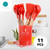 Kitchen Utensil Set Silicone with Holder and Bamboo Handles 11PCS Cooking Utensils Nonstick Spoon, Turner, Whisk, Spatula, Brush, Tongs, Pasta Server & Soup Ladle Cooking Tools Cookware (Red)