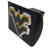 West Virginia University METAL mountaineers colored (navy with yellow trim) emblem on black METAL Hitch Cover