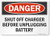 "Danger - Shut Off Charger Before Unplugging Battery" Label By SmartSign | 10" x 14" Laminated Vinyl